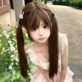 Shao Luo Wig for Women, Lolita Style, Sweet and Natural, with Bangs, Long Straight Hair, Everyday Fluffy Jk Double Ponytail Full Head Wig