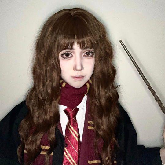 Harry Potter Cosplay Hermione Wool Curly Wig for Women, Long Hair, Sweet and Natural Long Curly Hair, Daily Realistic Full Wig