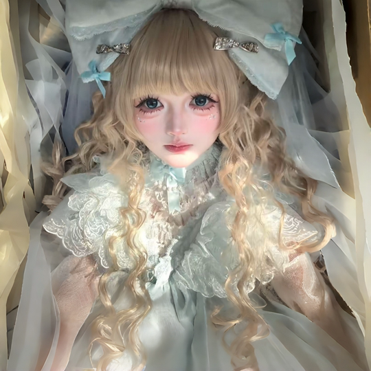 Ancient doll-like wool curly wig for women with long curly hair Lolita sweet and cute full bangs instant noodles curly full headgear