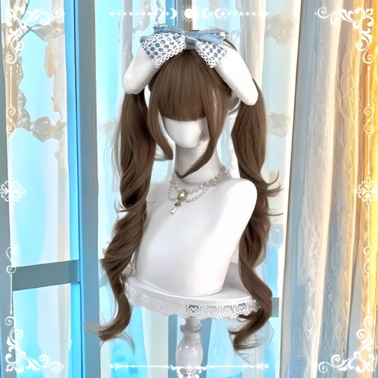 Lolita Wig for Women, Long Curly Hair, Sweet Double Ponytails, Similar to Xiao Luo's Style, Everyday Fluffy Natural Realistic Full Head Wig