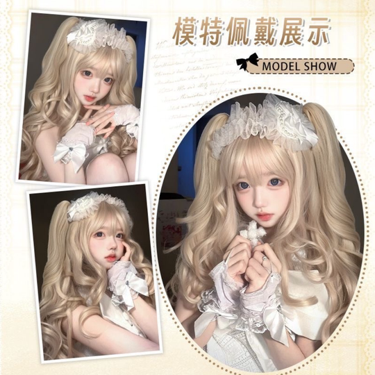 Lilota wig women's long hair fashionable and sweet daily tiger mouth gripper double ponytail Roman curls long curly hair full headgear