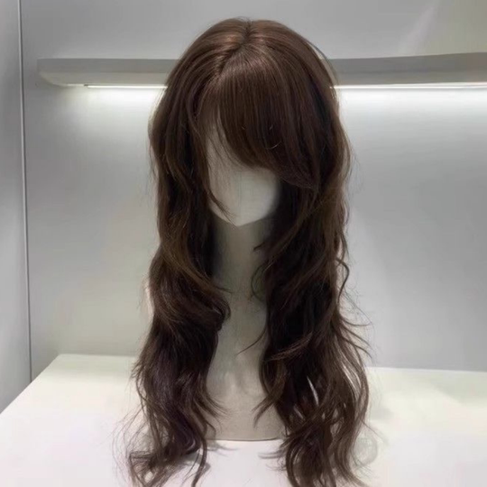 Wig for Women, Long Hair, Japanese Style, Vintage Side Bangs, Long Curly Hair, Fashionable High-Layered Lolita, Autumn and Winter, Everyday Full Wig