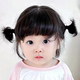 Children's Double Ball Head Wig for Women with Short Hair, Sweet and Cute Baby Hairstyle, Daily Breathable Air Bangs Full Headgear