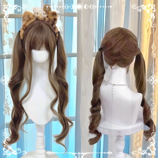 Lolita Wig for Women, Long Curly Hair, Sweet Double Ponytails, Similar to Xiao Luo's Style, Everyday Fluffy Natural Realistic Full Head Wig