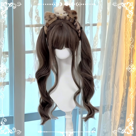 Lolita Wig for Women, Long Curly Hair, Sweet Double Ponytails, Similar to Xiao Luo's Style, Everyday Fluffy Natural Realistic Full Head Wig