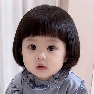 Baby Wig for Girls, Short Hair, Sweet and Cute, Natural Bob, Everyday Fluffy, Realistic Inward Curls, Full Head Wig with Bangs