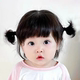 Children's Double Ball Head Wig for Women with Short Hair, Sweet and Cute Baby Hairstyle, Daily Breathable Air Bangs Full Headgear