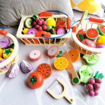 Children's fruit cutting toys house kitchen combination vegetable baby boys and girls wooden magnetic cutting music set