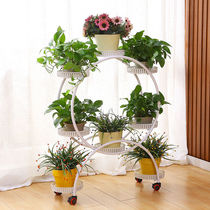 Mobile flower rack wheeled flower rack Wrought iron multi-layer wheeled green dill flower pot rack Balcony living room floor-to-ceiling meat can be moved