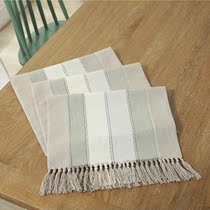 New simple striped tassel cotton linen table flag home high-end bed flag coffee table TV cabinet long strip cloth cushion towel