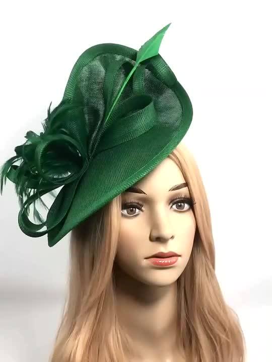 Elegant Dark Green Flower Feather Fascinator Hats for 