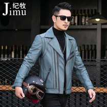 Leather jacket man genuine leather head layer calf leather 2021 new henning men locomotive leather jacket short jacket spring autumn and thin