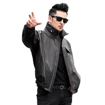Haining Genuine Leather Jacket Mens First Layer Cowhide Stand Collar Short Loose Large Size Motorcycle Leather Jacket Plus Velvet Jacket Trendy