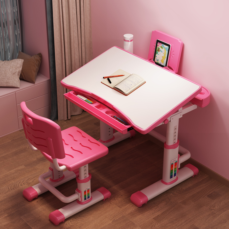 Children's desk Writing desk chair set Primary school student bookcase combination Boy girl household lifting study table