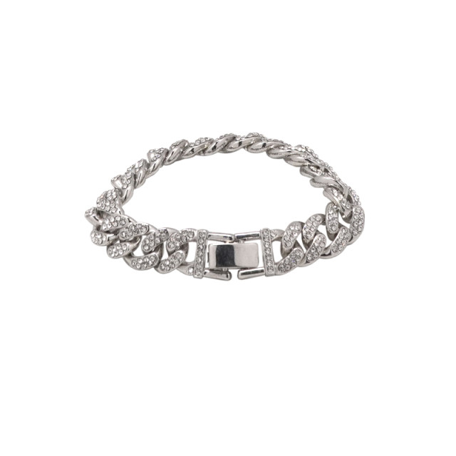 KANSAI sparkling wide chain thick style light luxury niche cool accessories double row diamond-set Cuban bracelet Wang Jiaer's ແບບດຽວກັນ