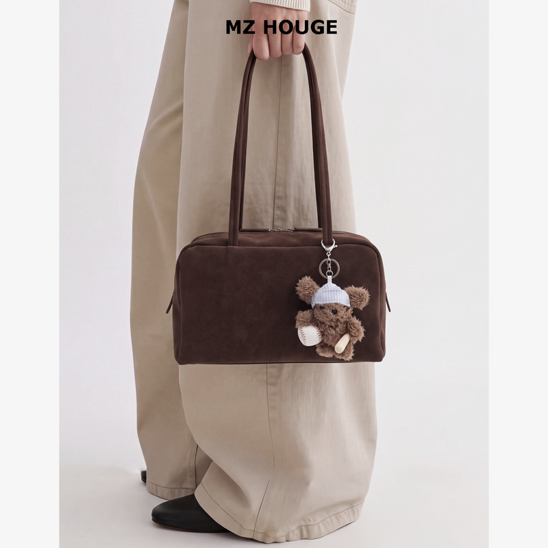 Mz Houge Suede Niche Boston Bag Women's 2026 High-End Bowling Underarm Bag Handbag
