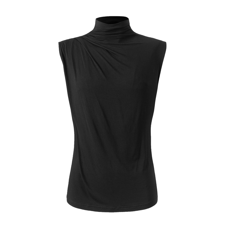 Yofficial Irregular Niche Ice-Silk Smooth High-Neck Sleeveless Vest with Ruched Detail for Layering