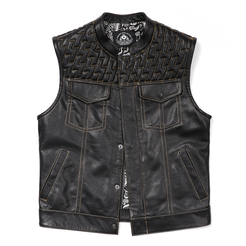 Clubstyle American Retro Genuine Leather Vest for Men, First Layer Cowhide Sons of Anarchy Harley Motorcycle Leather Vest