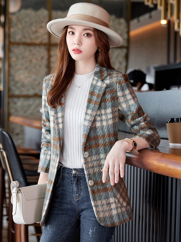 Thick Plaid Woolen Blazer for Women, Autumn and Winter 2025 New Style, Petite, High-End Casual Woolen Blazer