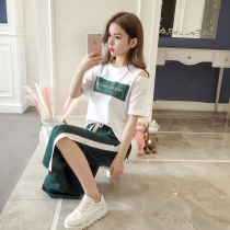 Sports suit female summer 2021 new student loose Korean short sleeve summer casual suit female tide two-piece short