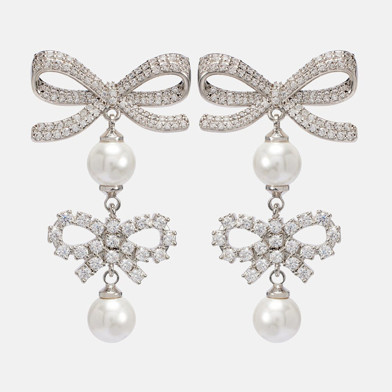 Bow Necklace & Earrings Jewelry Set – Rhinestone Elegant Clavicle Fashion Set O1CN01Ya891925wjdobnb0j !!3304857591