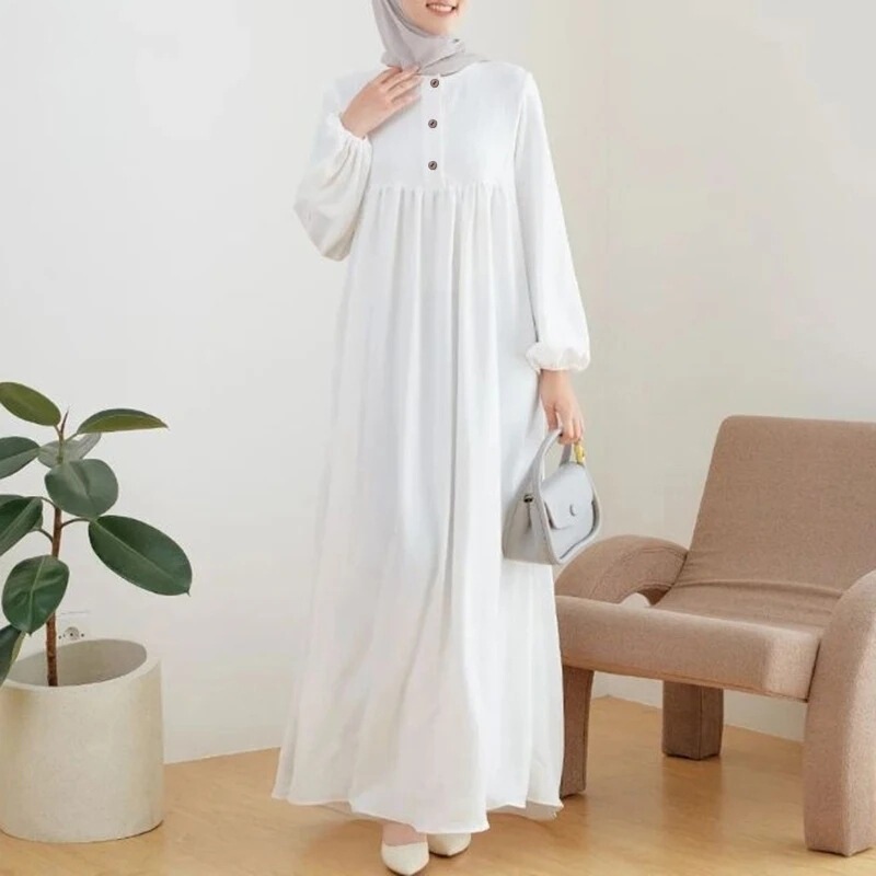 New Stylish Casual Robe Loose Solid Color Dress Baggy Bubble Sleeve Dress