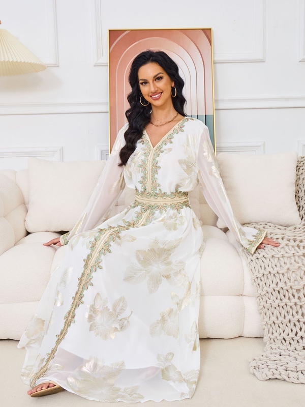 Summer Women's White Gold Robe Dress Travel Style White Robe Women's White Dress
