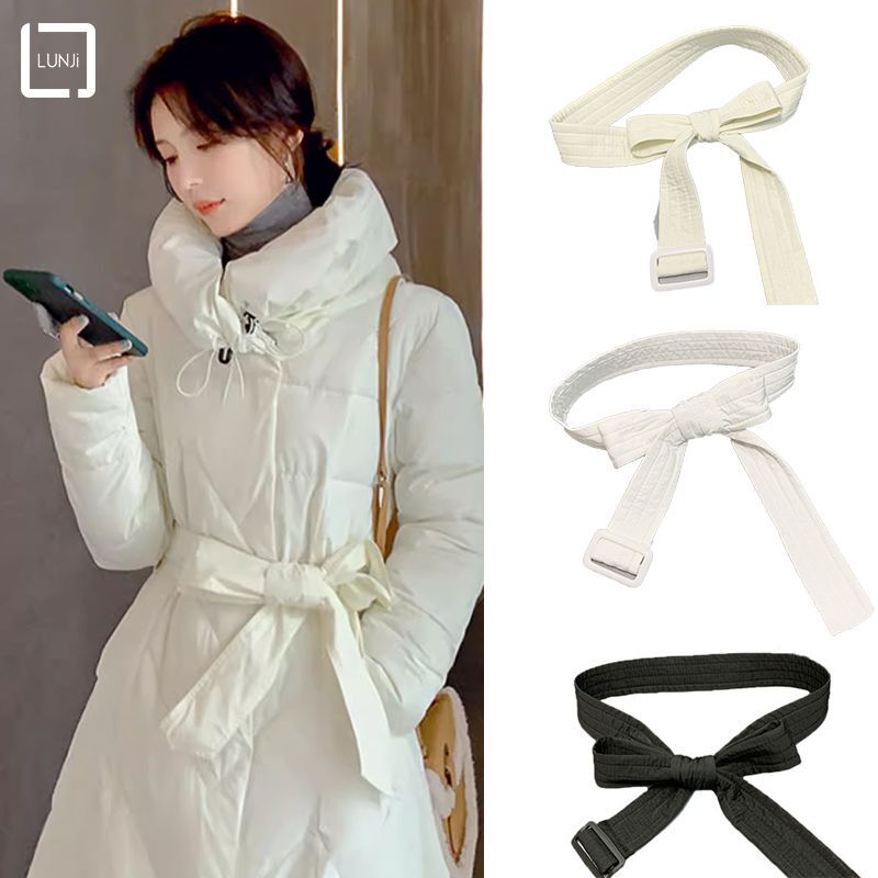 Autumn and Winter Coats, Cotton-Padded Jackets, down Jackets, Women's Mid-Length Outerwear with Belt, Square-Shaped, Non-Perforated, Simple Waist-Cinching for Women