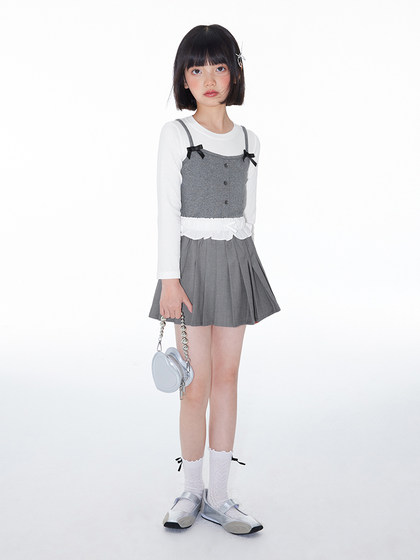 植木童装女童裙子2025春季新款中大童蝴蝶结百褶半身裙儿童半身裙