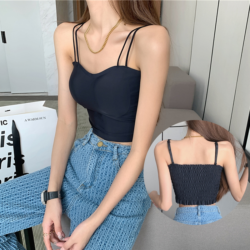 Japanese ice silk camisole female summer belt chest pad wrapped chest open waist bandeau single wear sexy versatile anti-light bottoming