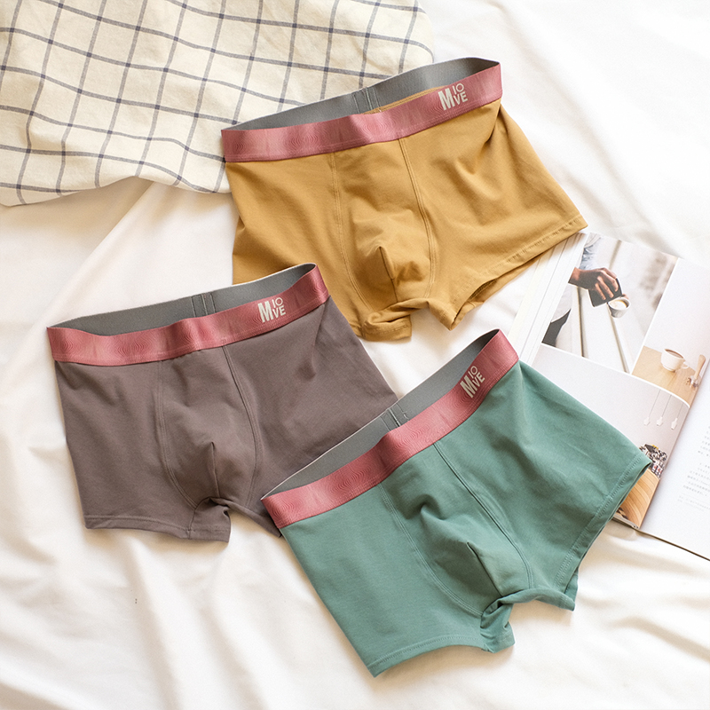 Men Pure Cotton Briefs Breathable Four-corner Pants Comfort Minimalist Pants Personality Youth Mid-Waist Pure Color Unscarred Shorts