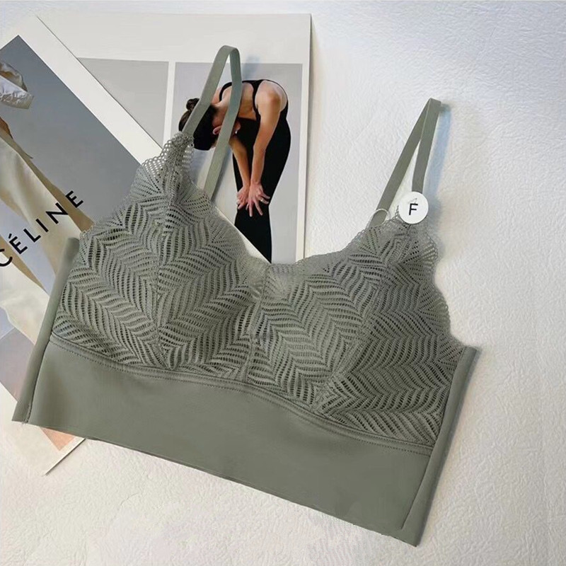 Summer Ice Silk Lingerie Woman No marks Breasted Vest Beauty Back Wrap Thyme Thin to the bottom lap Anti-light bra