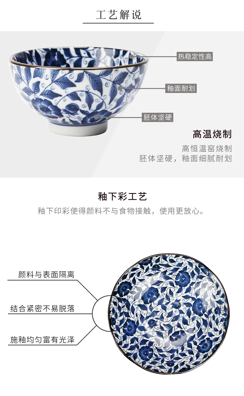 Meinung burn Japanese blue and white porcelain bowls tableware ceramic bowl dishes home eat bowl bowl retro gift set to use