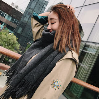 Autumn and Winter Korean Style Versatile Student Thickeneded Trendy Women's Scarf Couple Style Simple Shawl Gray Warm Men's Scarf