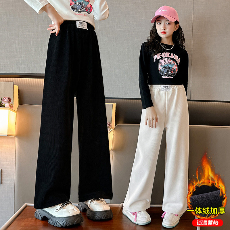Girl Pants Autumn winter paragraph 2023 CUHK Scout new Thickened Casual Loose Child Outwear Plus Suede Pants-Taobao