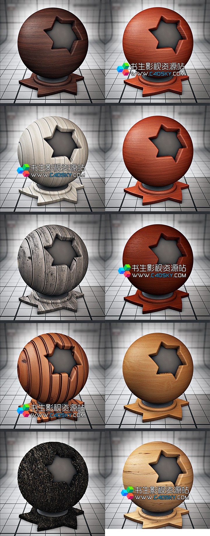 100个C4D木材纹理材质预设 纹理可无缝拼贴 年会员免费下载