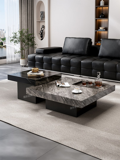 Table basse en ardoise minimaliste italienne moderne simple lumière luxe maison salon marbre petit appartement carré combinaison haute et basse