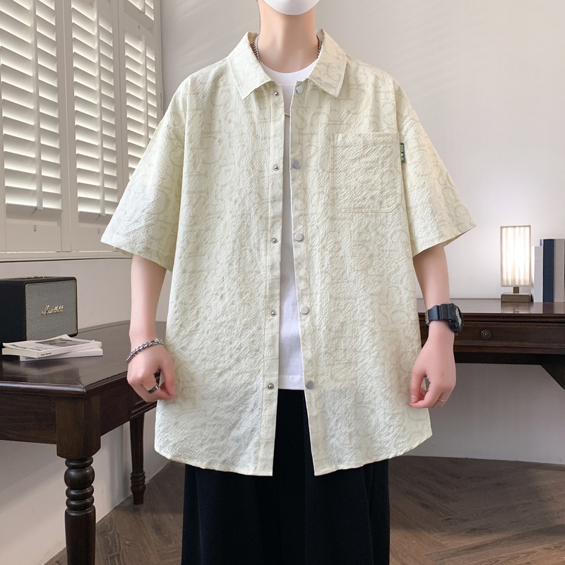 Extra Large Size Men's Cool-Feeling Half-Sleeve Shirt, Loose Fit, Casual Printed Breathable Shirt, Summer Thin Style