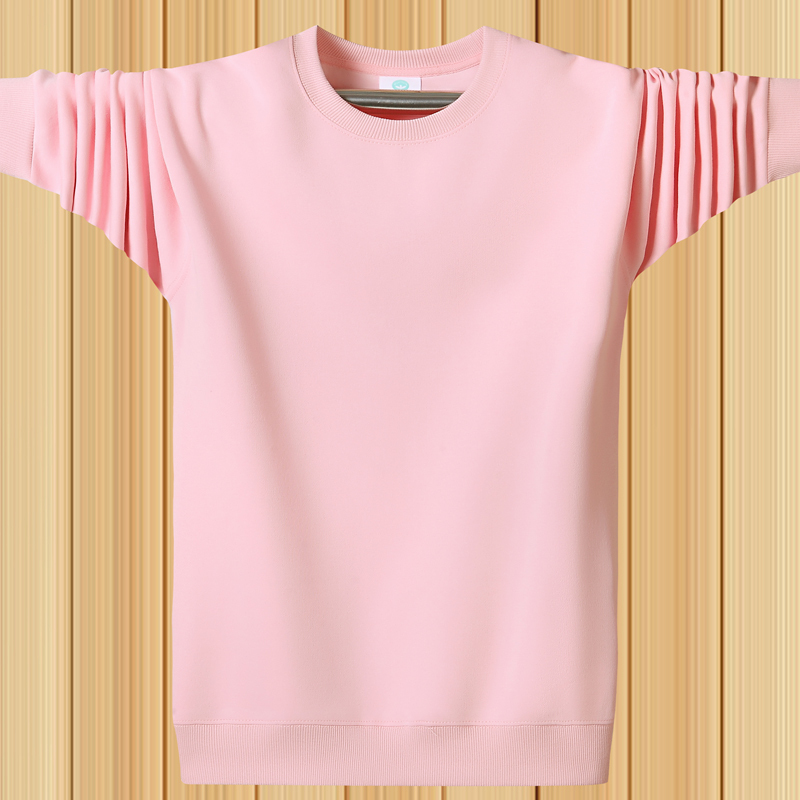 Round Neck Sweatshirt for Men, Pure Cotton, Thin Style, Suitable for Spring, Autumn, and Winter, Solid Color, Fleece-Lined, Long-Sleeved T-Shirt, Sports Casual Top for Women, Pink