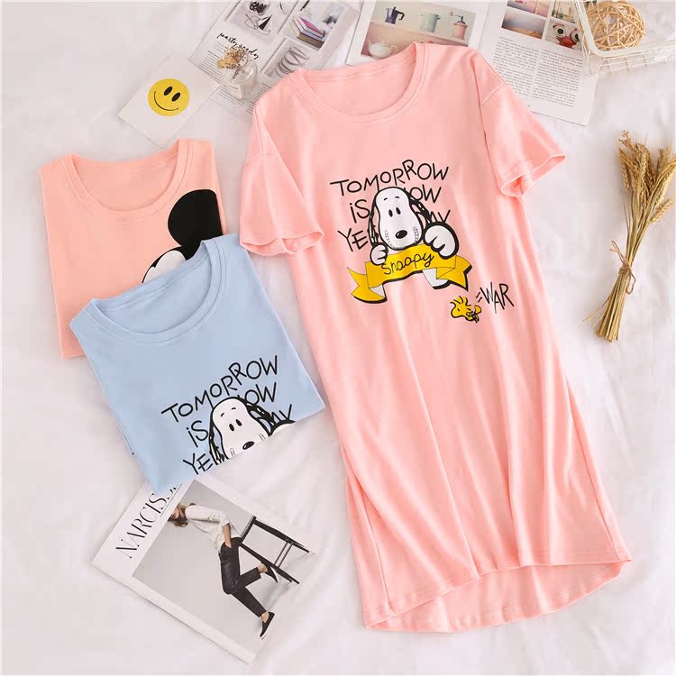 HelloKitty nightdress nữ mùa hè Hàn Quốc phiên bản của sinh viên mới cotton ngắn tay có thể mặc lỏng dài-đồ ngủ dài