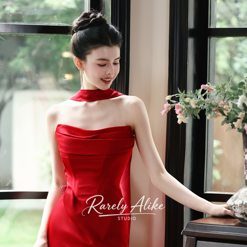 Rarely Alike "Jiangzhu" Bridal Tube Top Engagement Dress for Women, Red Wedding Toast Dress, Light Luxury and Niche Rarely Alike "Jiangzhu" Bridal Tube Top Engagement Dress for Women, Red Wedding Toast Dress, Light Luxury and Niche