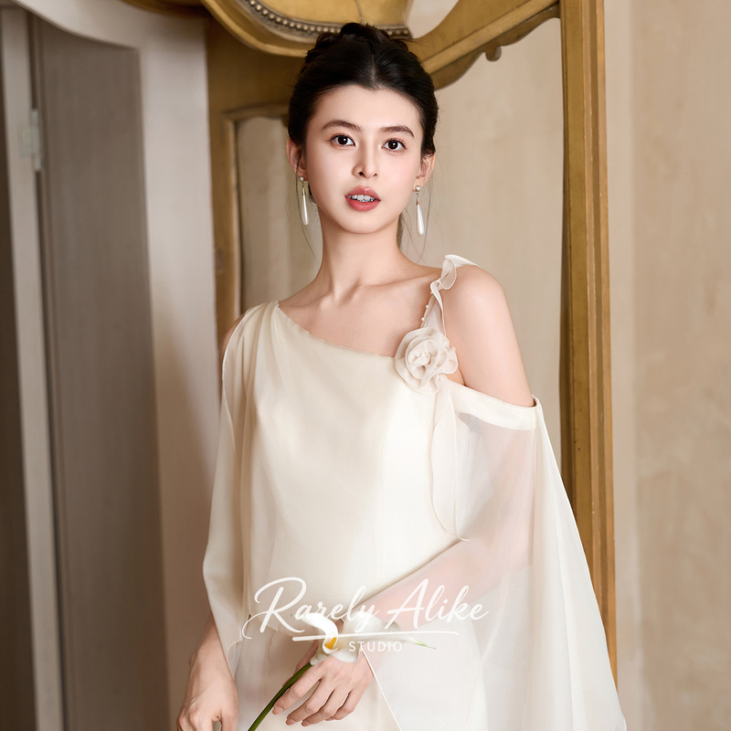 Original Engagement Dress by "Iris": Women's White Dress for Marriage Registration, Everyday Slim-Fit Dress, Elegant Off-Shoulder with Flowing Tulle Original Engagement Dress by "Iris": Women's White Dress for Marriage Registration, Everyday Slim-Fit Dress, Elegant Off-Shoulder with Flowing Tulle