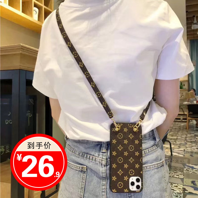 Suitable for Apple 11pro mobile phone protective shell XR set retro iphone xsmax messenger lanyard net red tide brand leather backpack 8plus all-inclusive silicone 7P luxury high-end women