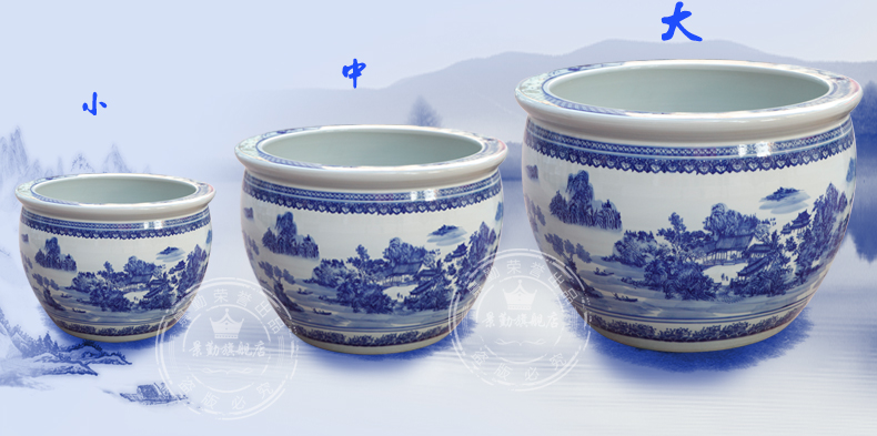 Jingdezhen ceramics aquarium blue and white porcelain jar landscapes water lily cylinder home furnishing articles carried in water