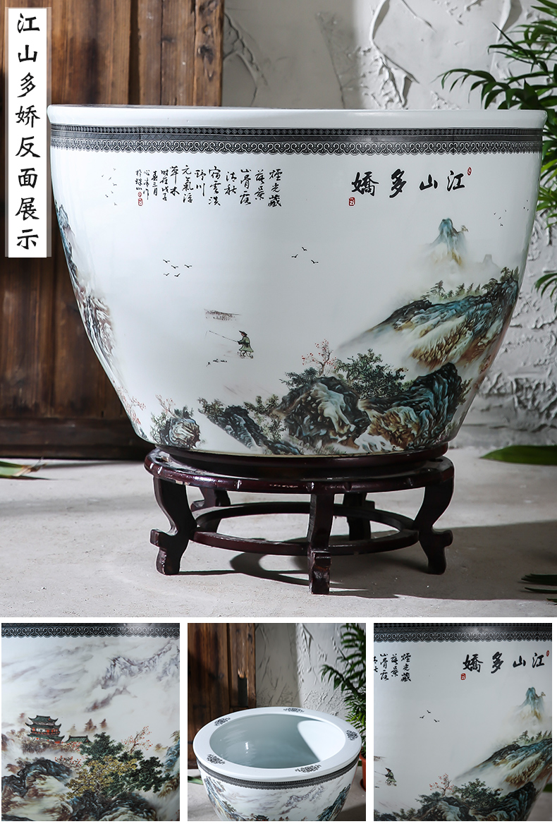 Jingdezhen ceramics tank size small water basin bowl lotus lotus cylinder cylinder tortoise porcelain jar water lily cylinder