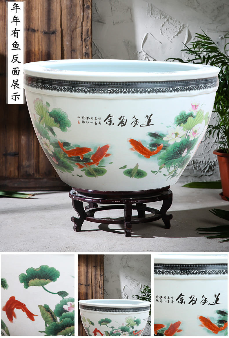 Jingdezhen ceramics tank size small water basin bowl lotus lotus cylinder cylinder tortoise porcelain jar water lily cylinder