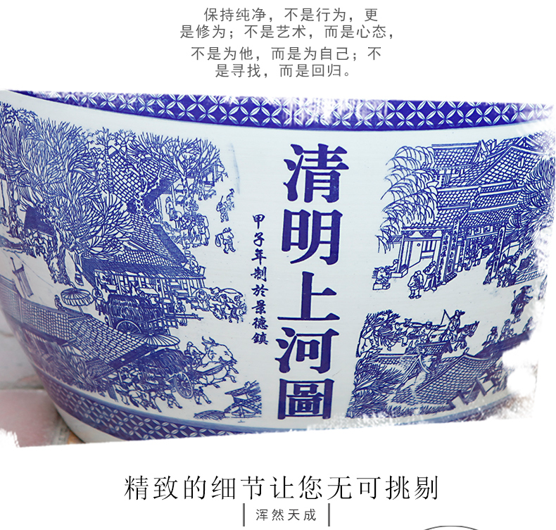 Jingdezhen ceramics aquarium blue and white porcelain lotus lotus cylinder clear painting home furnishing articles