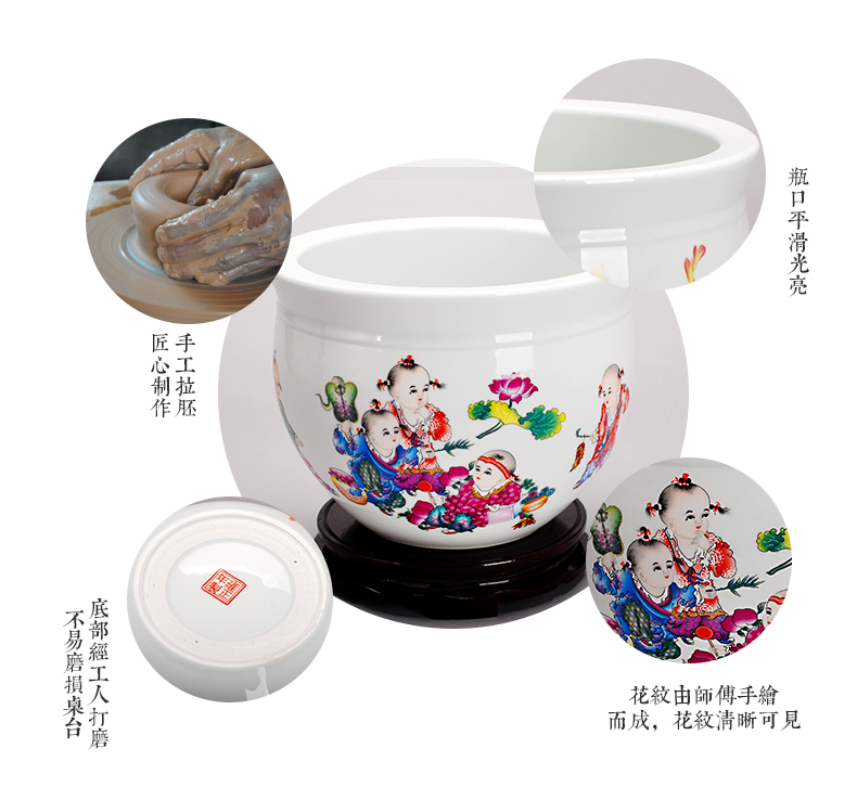 Jingdezhen ceramic aquarium goldfish turtle cylinder fish basin water lily bowl lotus furnishing articles