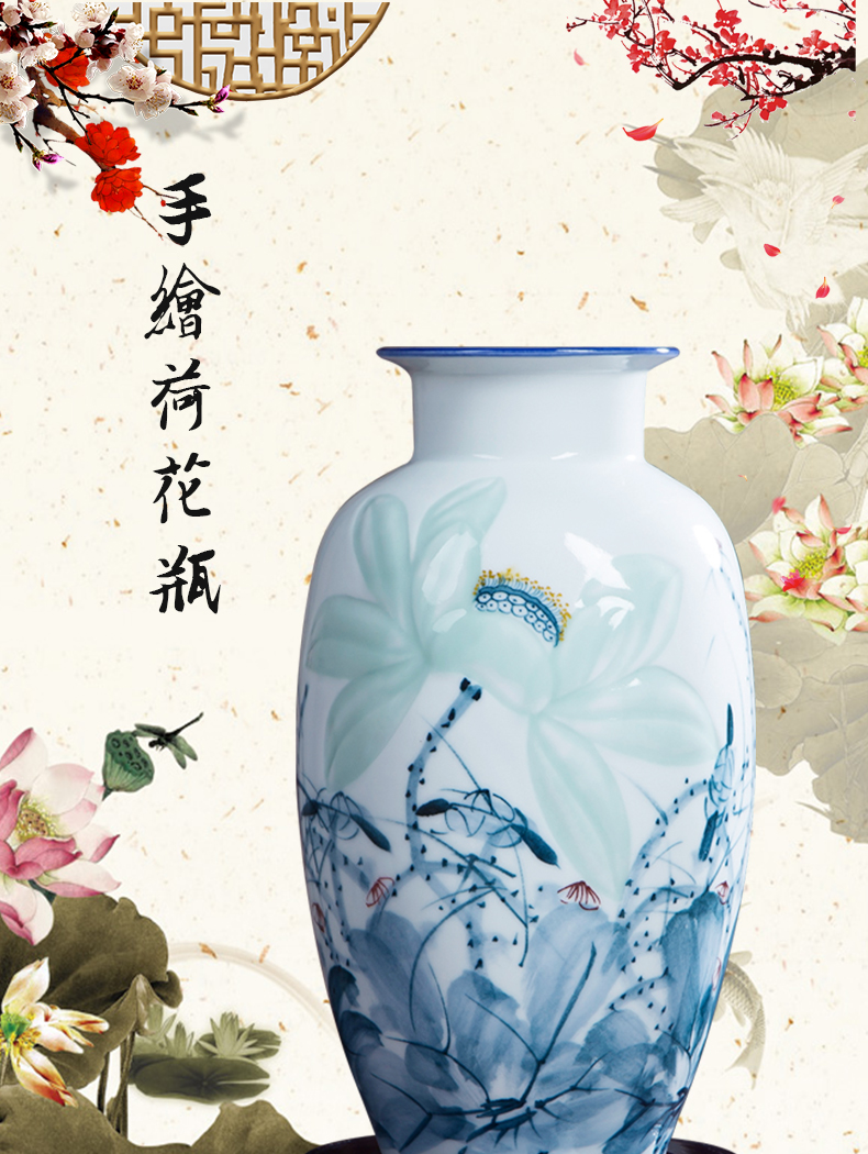 Jingdezhen hand - made ceramic porcelain vase furnishing articles hand - made lotus flower arranging the modern Chinese style living room sitting room adornment