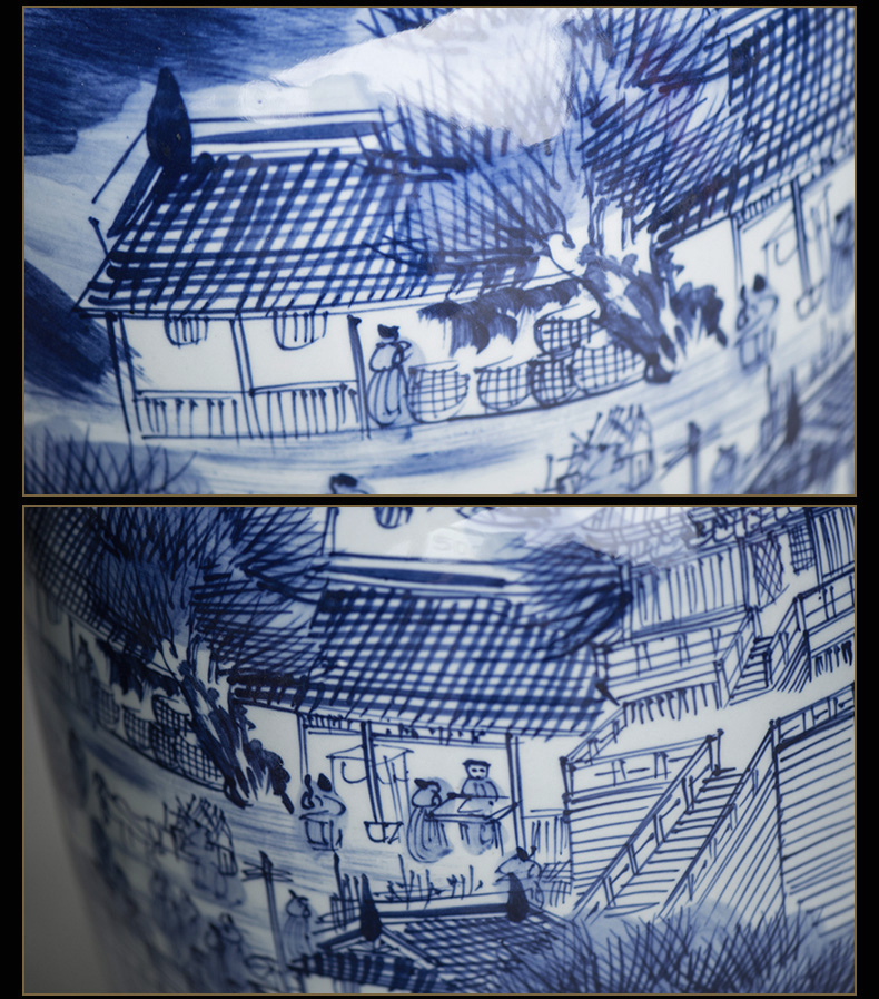 Jingdezhen ceramic painting the living room the French antique blue and white porcelain vase qingming festival furnishing articles furnishing articles hotel decoration